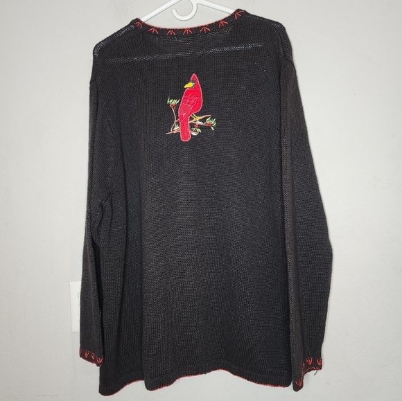 NWT White Stag Cardinal Embroidered Embellished Black Knit Cardigan 22/24 3X - Picture 7 of 16